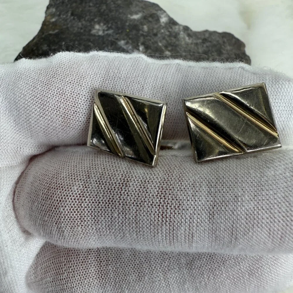Vintage Gold Tone Rectangle Cuff Links Etched